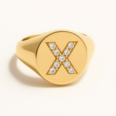 "X" 9ct yellow gold diamond set initial X signet ring